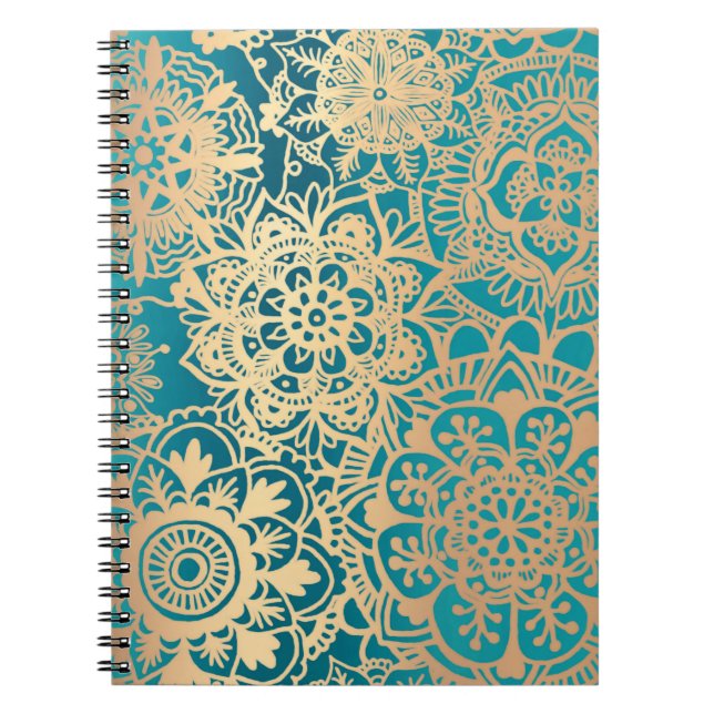 Carnet Turquoise vert et or Floral Mandala Motif (Devant)