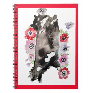 Carnet Tuxedo Chat Cute Jolie Fleurs Chats Aquarelle