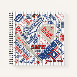 Carnet Typographie de baseball Rouge Blanc Bleu Bleu Trap