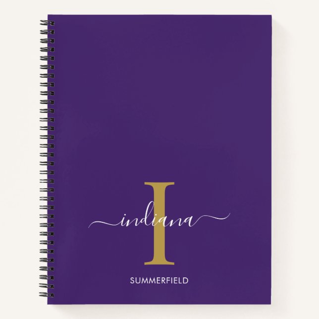 Carnet Typographie de script monogramme violet personnali (Devant)