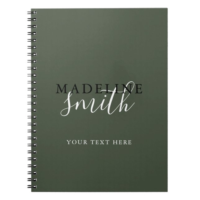 Carnet Typographie de script vert foncé moderne (Devant)