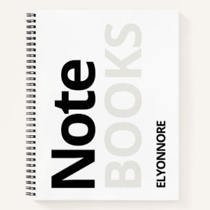 Carnet Typographie minimale moderne noir et blanc Nom 