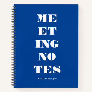 Carnet Typographie moderne Gras Notes de réunion bleue