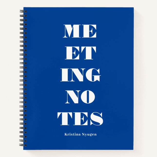 Carnet Typographie moderne Gras Notes de réunion bleue (Devant)