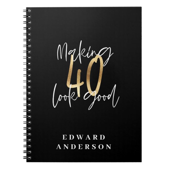 Carnet Typographie moderne noir et or 40e anniversaire (Devant)