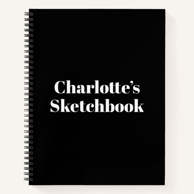 Carnet Typographie moderne noir nom personnalisé sketchbo (Devant)