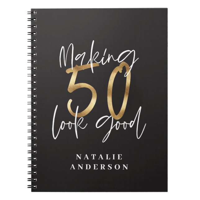 Carnet typographie moderne or noir 50e anniversaire (Devant)