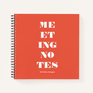 Carnet Typographie orange blanc gras unique Notes de réun