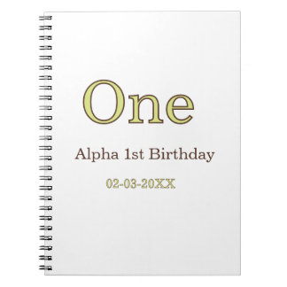 Carnet un 1er anniversaire vert marron pastel gras nom da