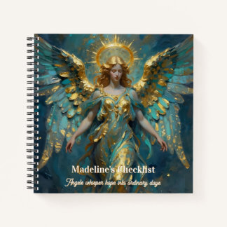 Carnet Un ange personnalisé en or et turquoise magnifique