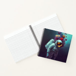 Carnet Un astronaute coloré dans l'espace avec des fleurs