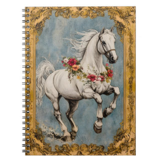 Carnet Un cheval blanc orné d'une guirlande de fleurs,  