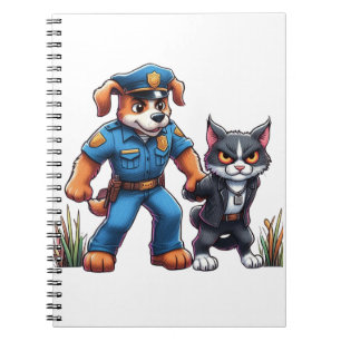 Carnet un chien de police et un chat méchant - humour