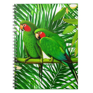 Carnet Un couple de perroquets verts dans un cadre de jun