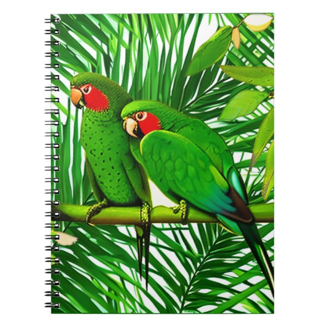 Carnet Un couple de perroquets verts dans un cadre de jun (Devant)