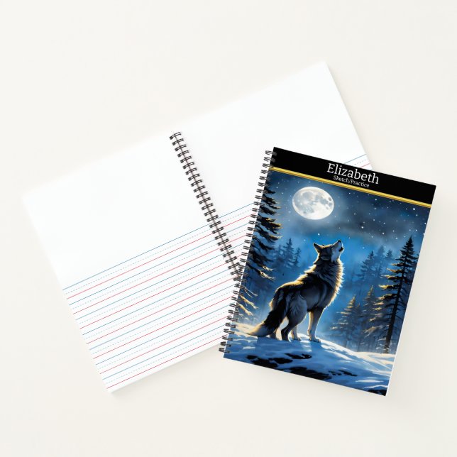Carnet Un loup chante sur la lune une nuit d'hiver étoilé (Intérieur)