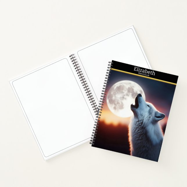 Carnet Un loup hurle sous la lune lumineuse au crépuscule (Intérieur)