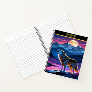 Carnet Un loup majestueux hurle sous un ciel lumineux et