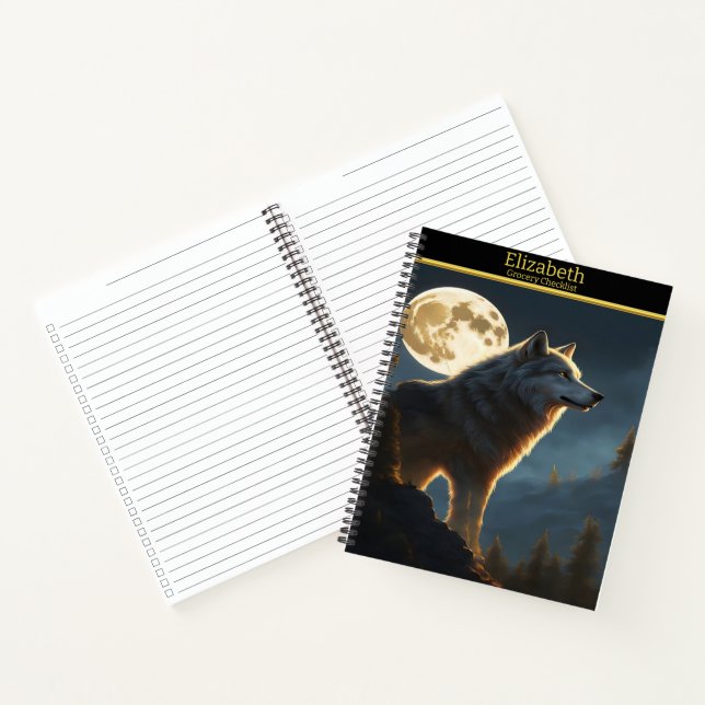 Carnet Un loup majestueux hurle sous une pleine lune la n (Intérieur)