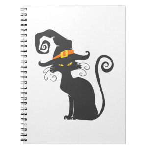 Carnet Un mignon chat noir dans un casquette de sorcière