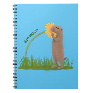 Carnet Un mignon chien de prairie reniflant la caricature