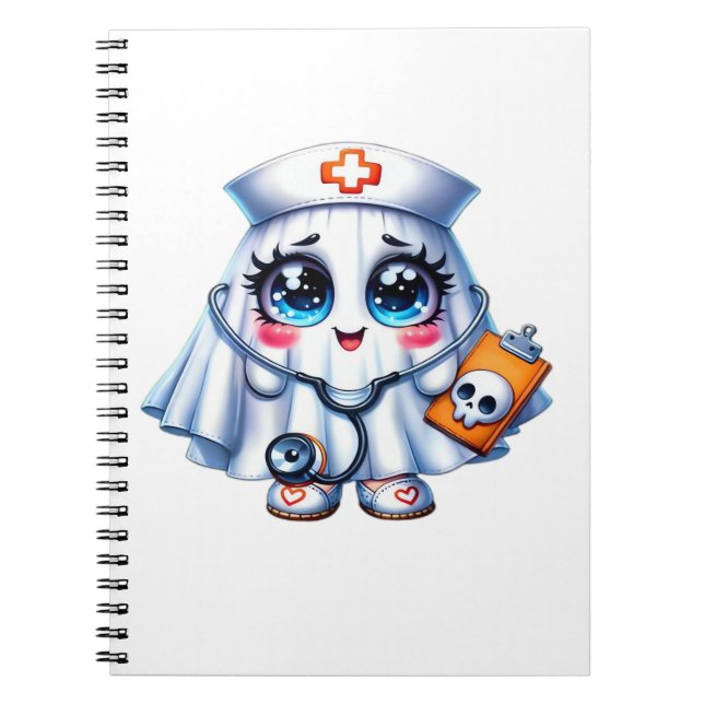 Carnet Un mignon fantôme d'Halloween en uniforme d'infirm (Devant)