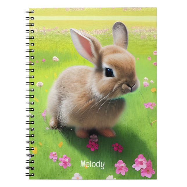 Carnet Un mignon lapin dans une prairie fleurie (Devant)