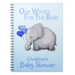 Carnet Un petit Baby shower bleu éléphant souhaite le béb