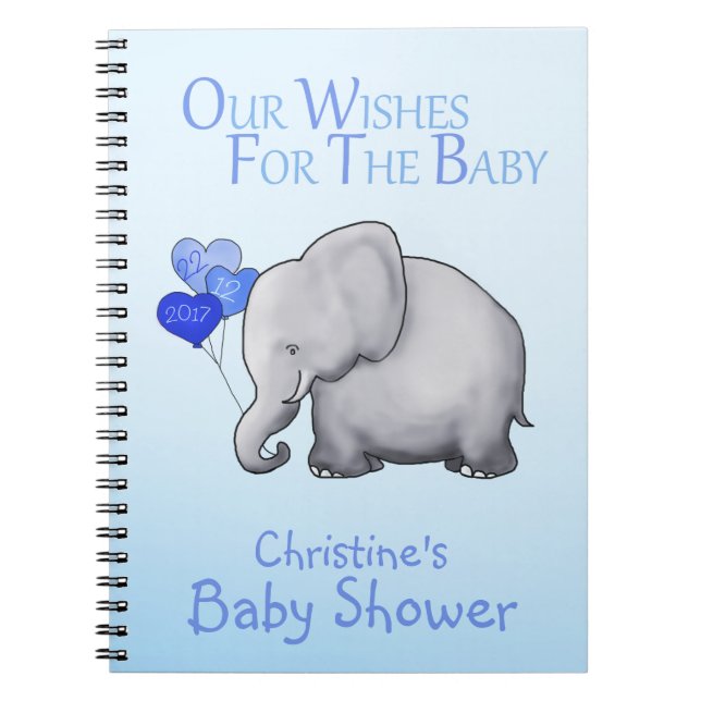Carnet Un petit Baby shower bleu éléphant souhaite le béb (Devant)