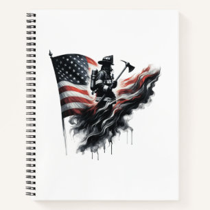 Carnet Un pompier américain.Drapeau des Etats-Unis.