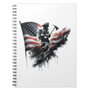 Carnet Un pompier américain.Drapeau des Etats-Unis.