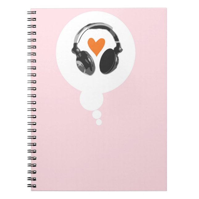 Carnet Une bulle de pensée avec un coeur et des écouteurs (Devant)