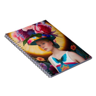 Carnet Une dame avec un casquette solaire à fleurs