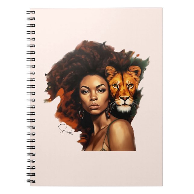 Carnet Une femme afro-américaine avec un lion majestueux (Devant)