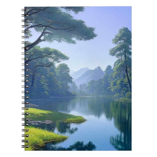 Carnet Une rivière majestueuse entourée d'une forêt verte (Devant)