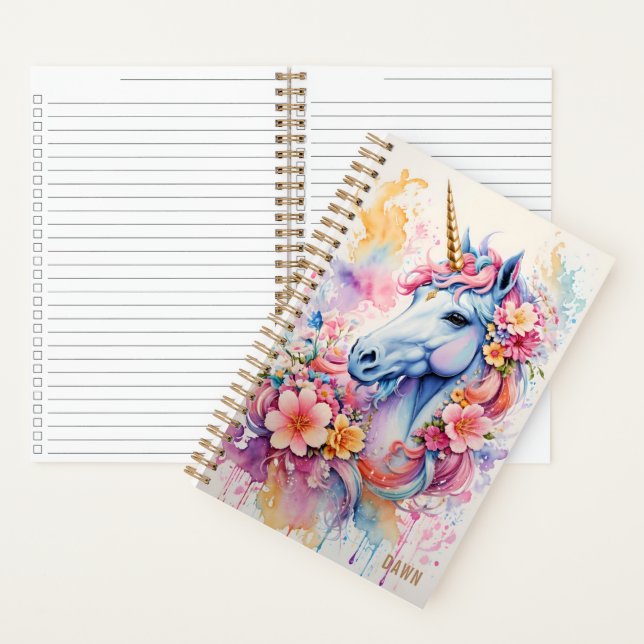 Carnet Unicorn Aquarelle Fleurs de plâtre Personnalisées (À l'intérieur)