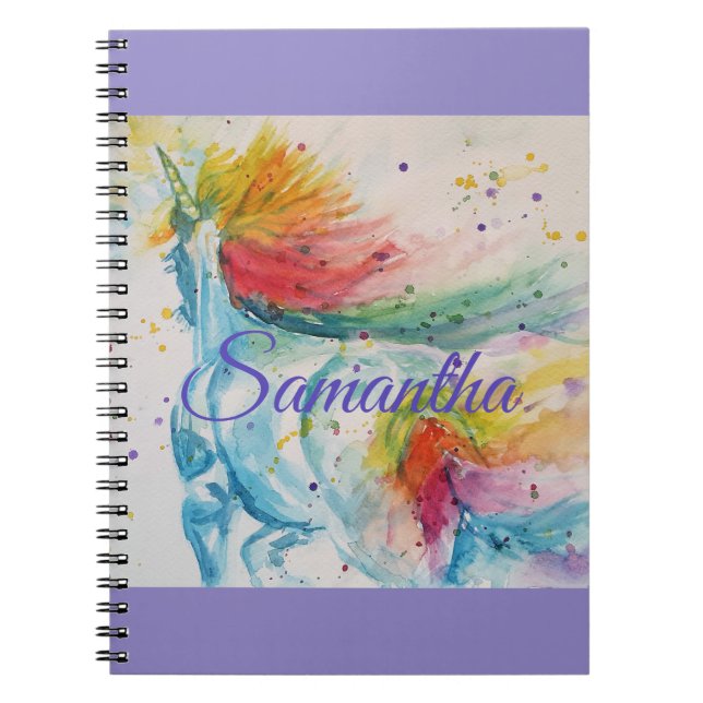 Carnet Unicorn Aquarelle Peinture Girls Nom Notebook (Devant)