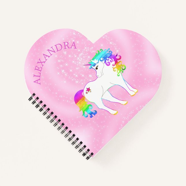 Carnet Unicorn arc-en-ciel rose mou Customisé (Devant)