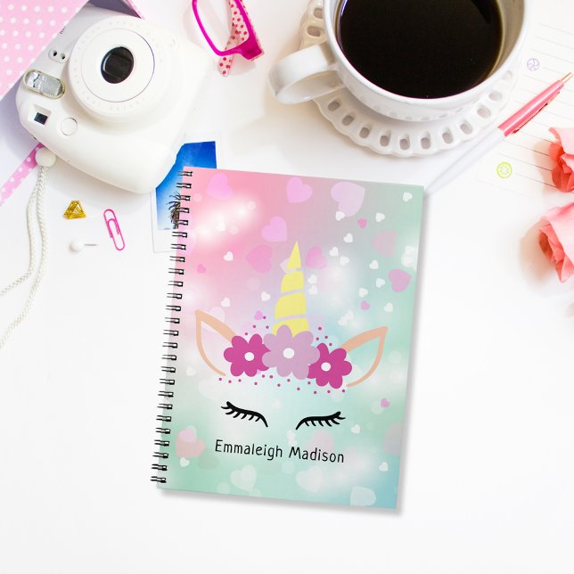 Carnet Unicorn Florals et Coeurs | Monogramme (Créateur téléchargé)