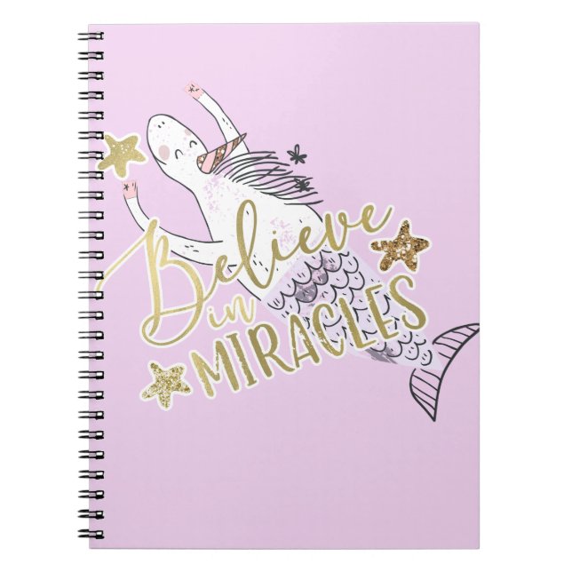 Carnet Unicorn Mermaid Moderne tendance croire en Miracle (Devant)