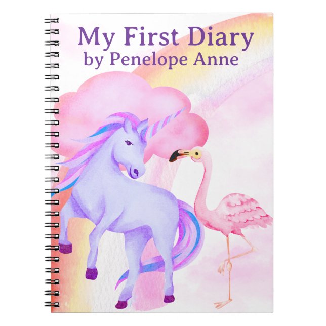 Carnet Unicorn Rainbow Flamingo Girls Diary Personalized (Devant)