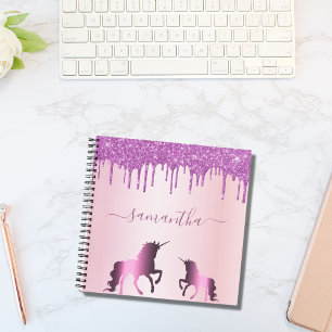 Carnet Unicorn rose or violet gouttes nom script