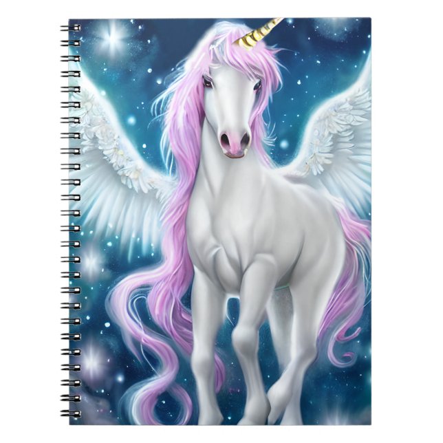 Carnet Unicorne aile Imaginaire avec cheveux roses (Devant)