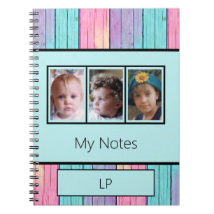 Carnet Unicorne couleurs 3 initiales photo turquoise