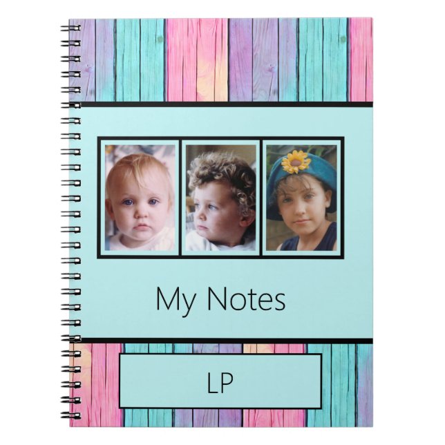 Carnet Unicorne couleurs 3 initiales photo turquoise (Devant)