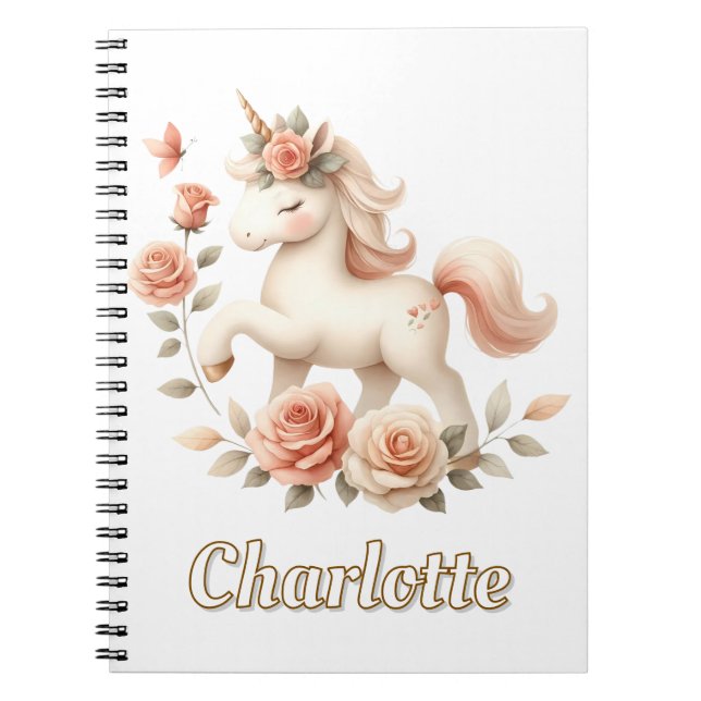 Carnet Unicorne de pastel Whimsical avec rose (Devant)
