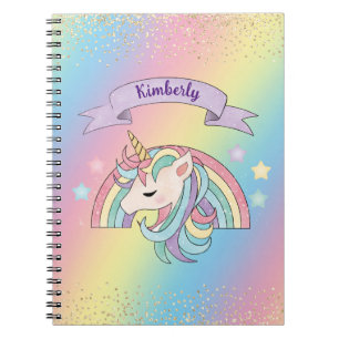 Carnet Unicorne et arc-en-ciel scintillant avec Parties s