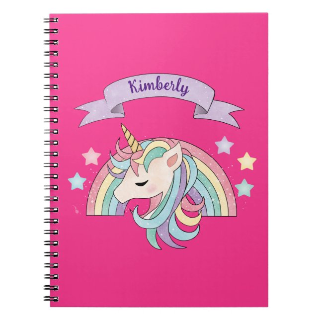 Carnet Unicorne et Arc-en-ciel scintillant Nom personnali (Devant)