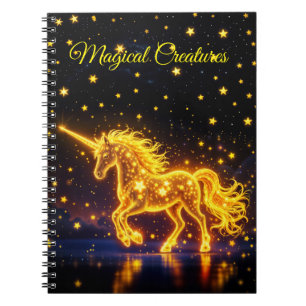 Carnet Unicorne imaginaire animal étoiles lumineuses or