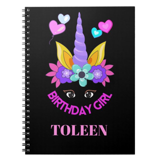 Carnet Unicorne personnalisée, fille d'anniversaire (Devant)